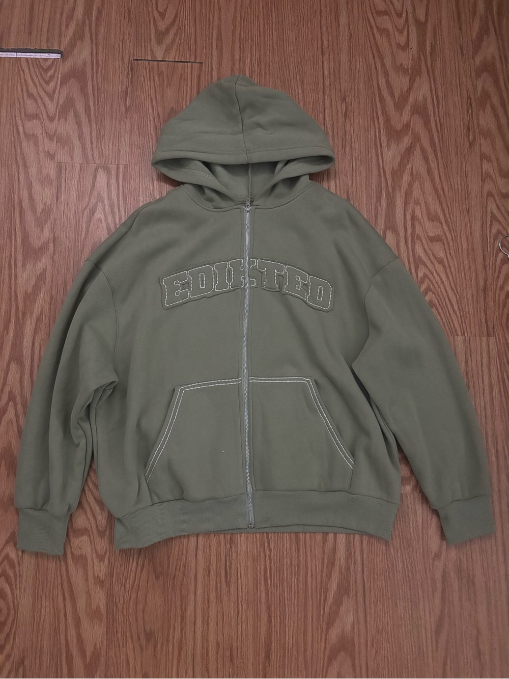 Edikted Olive Green Full-Zip Hoodie